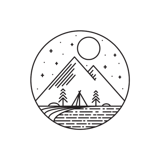 Trekking the Dream family travel blog logo with mountains, stars, moon and a tent at the end of a path.