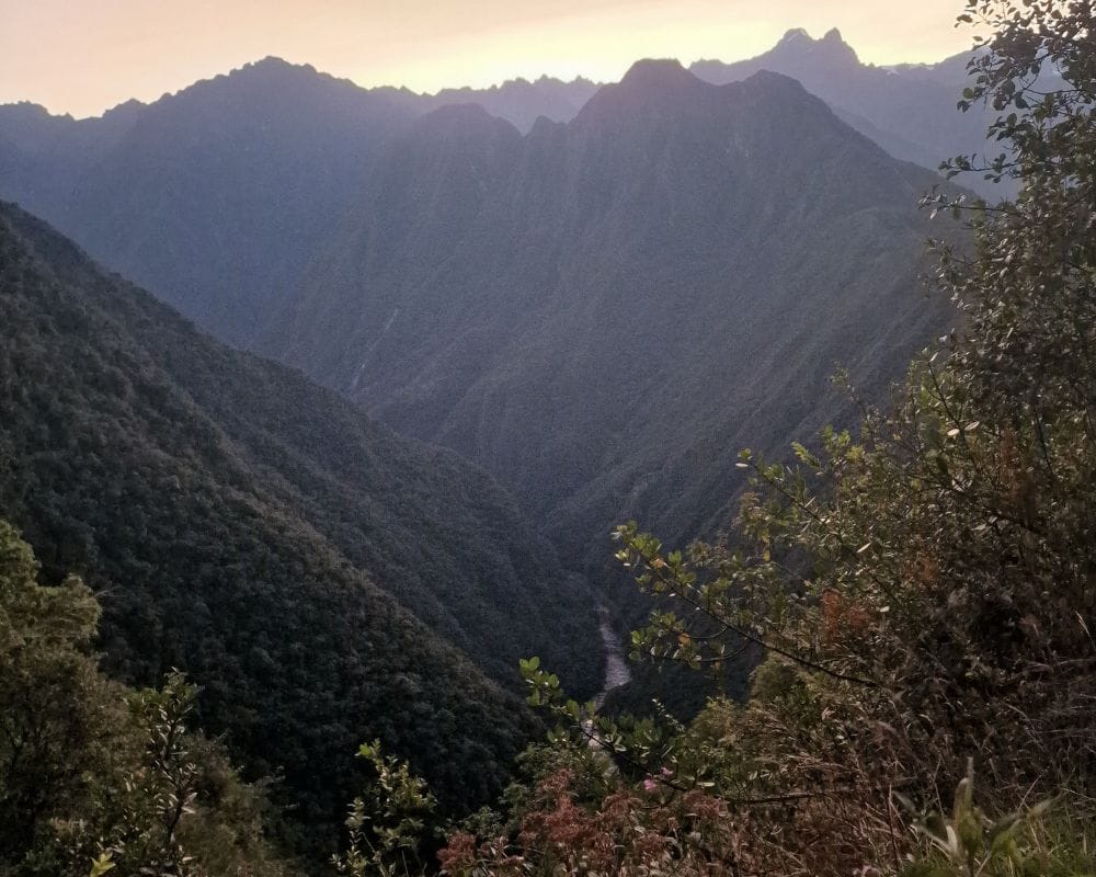 Sun rise over the valley as you approach the Sun Gate at the end of the Inca Trail.