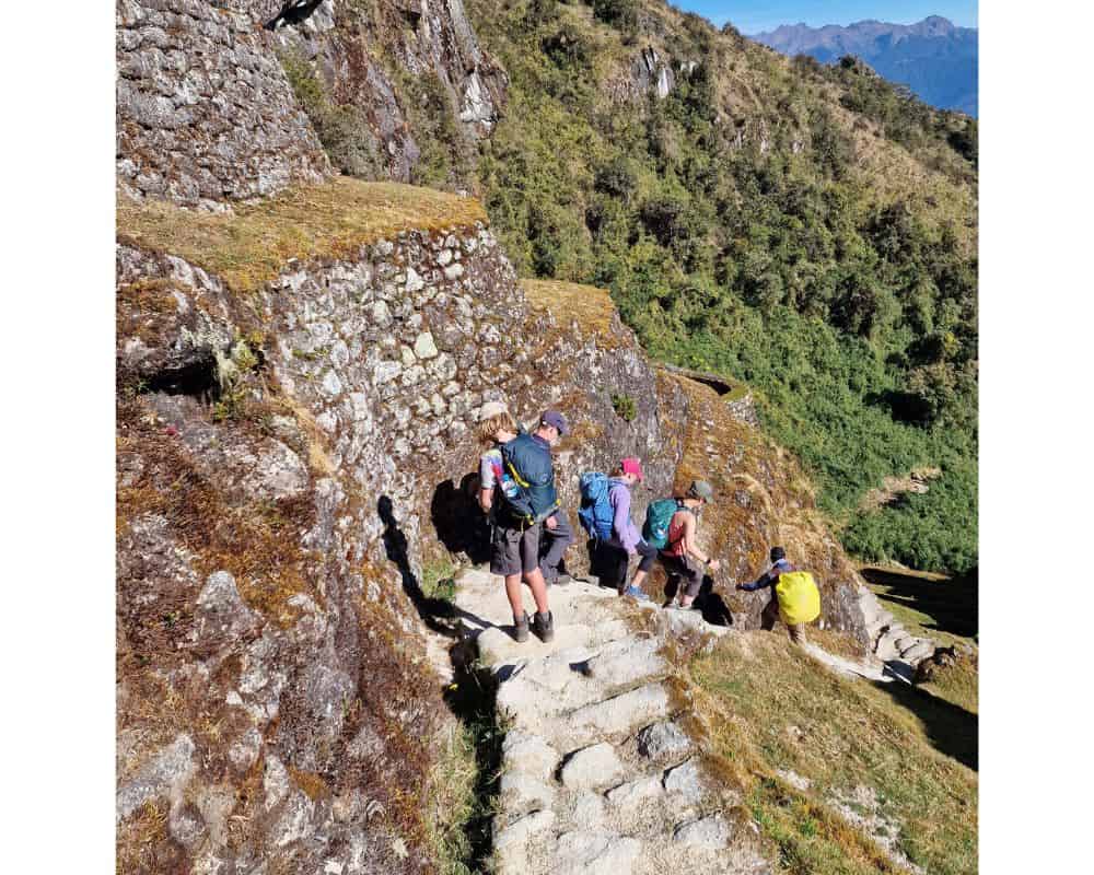 Trekking down the ancient steps on the Inca Trail.