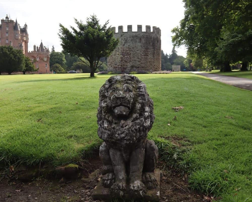 Lion statue outside Glamis Castle.