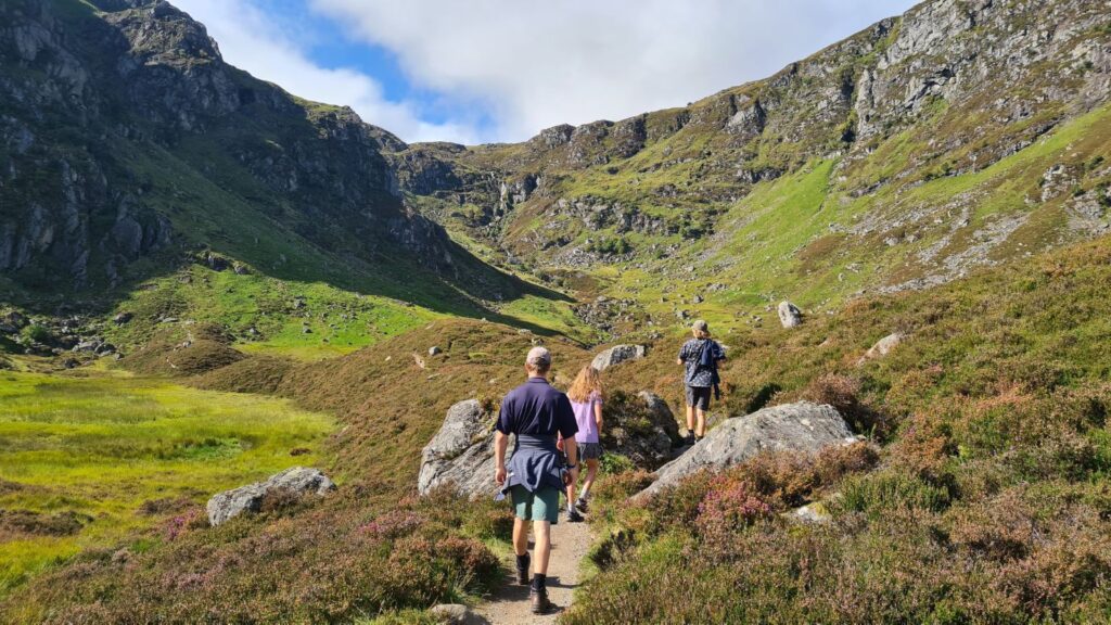 A family hiking in Scotland