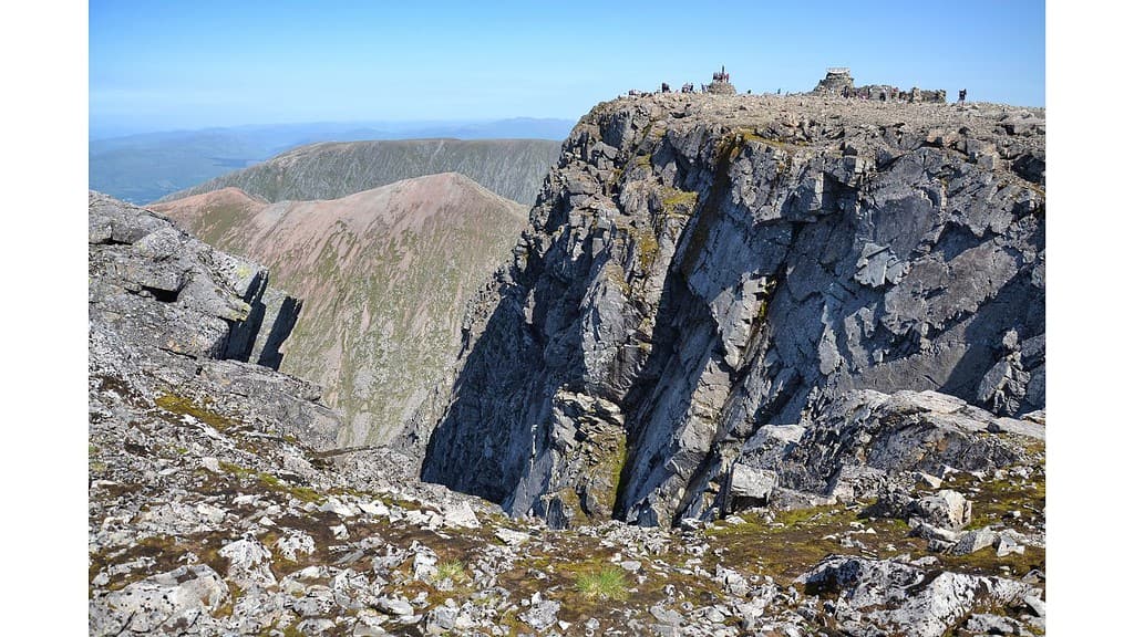 A view towards the rocky summit of Ben Nevis, Scotland.