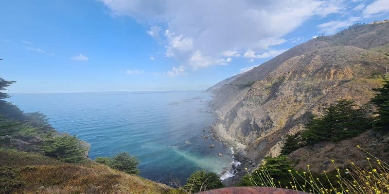 Road side view over the ocean from the Big Sur, California. 