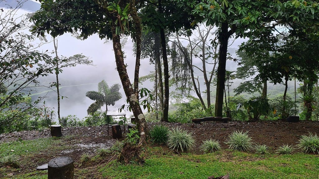 A rainforest view overlooking a volcanic crater filled with water leaving you wondering if Costa Rica is an island?