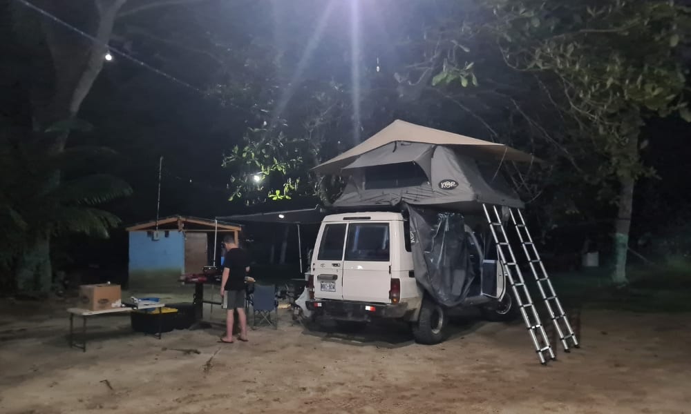 4x4 rental in Costa Rica, rooftop tent set up at night