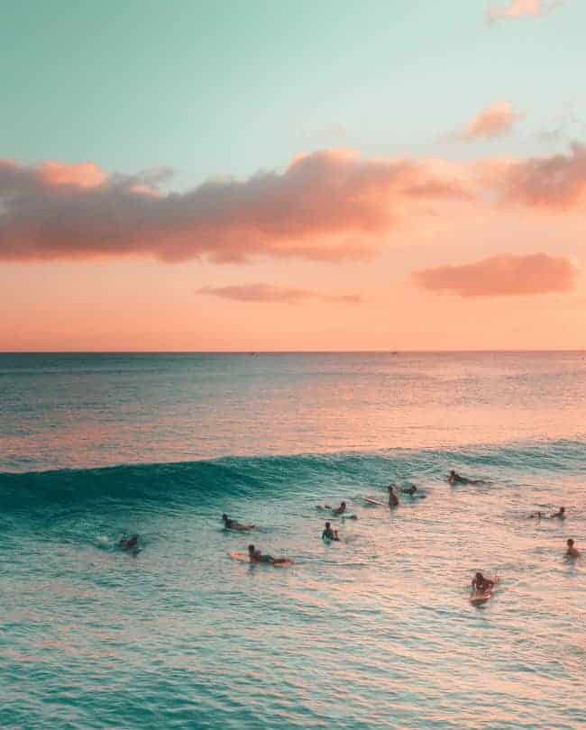 Surfing at sunset. Family friendly surfing in Sri Lanka