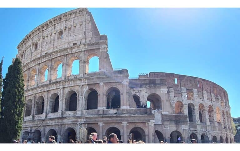 An ancient round amphitheatre in Rome. It is worth seeing this wonder of the world in Italy including the Colosseum in a 3 day visit.