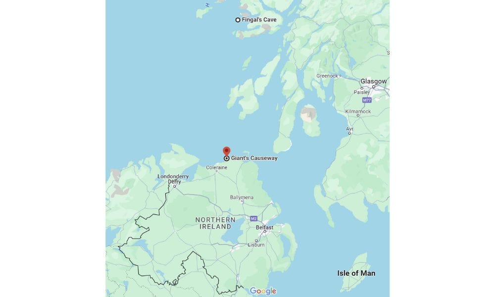 Road map plotting the Giants Causeway