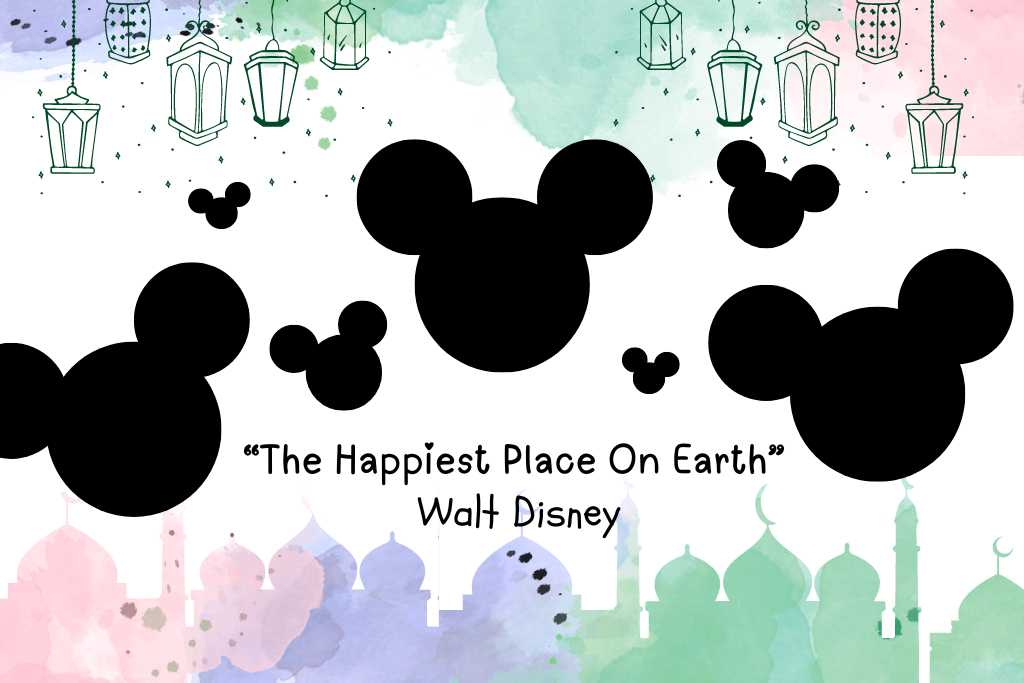 Multiple mouse silhouette's with a Disneyland slogan.