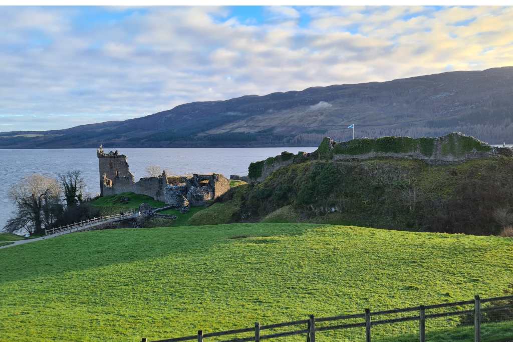 A ruined castle on the banks of a famous loch. A popular place to visit in the Highlands.
