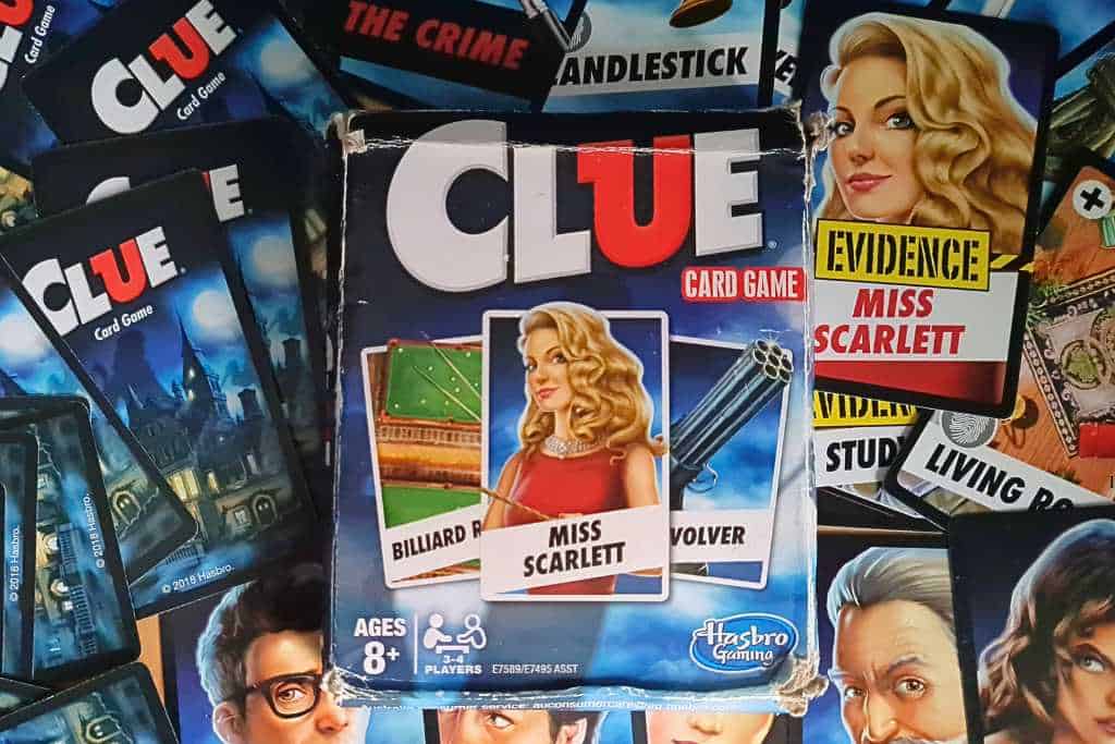 A set of cards out of a game pack for the popular family came Clue.